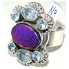 Image 1 : Silver and Blue Topaz & Titanium Drusy Ring