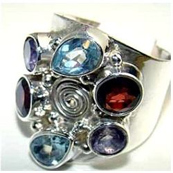 Silver and Mixed Stones Ring