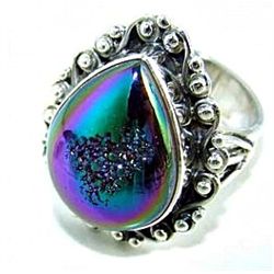 Silver and Coated Drusy Ring