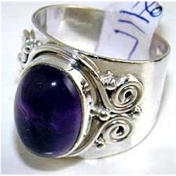 Silver and Amethyst Cabochon Ring