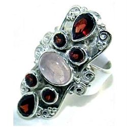 Silver and Garnet & Rose Quartz Ring