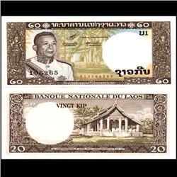 1963 Lao 20 Kip Note Crisp Unc (CUR-06841)