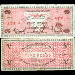 1943 WW2 Guerrilla Rebel Philippines 5P Note Iloilo (CUR-07231)