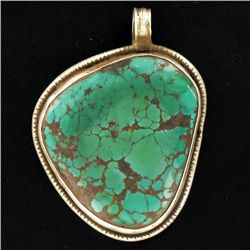 175twc Tibet Silver HEAVY Vintage Turquoise Pendant (ANT-2090)