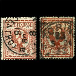 1901 Scarce Italy 2c Stamp Pair Color Var (STM-1250)