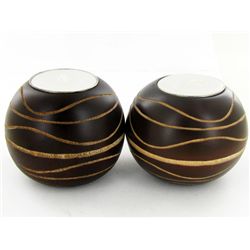 Mango Wood Candle Holder Pair (DEC-800)