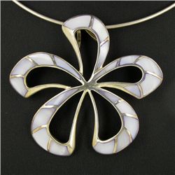 106twc Sterling MOP Plumeria Pendant (JEW-3634)