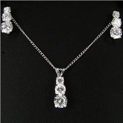 14.94twc CZ Sterling Pendant Earring Chain Set (JEW-2691)