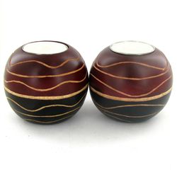 Mango Wood Candle Holder Pair (DEC-793)