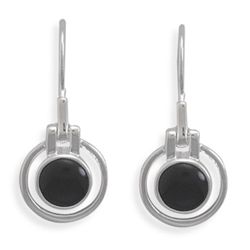 Cut Out Design Round Black Onyx Earrings on French Wire