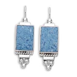 Rectangular Blue Denim Earrings on French Wire with Bead
