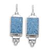 Image 1 : Rectangular Blue Denim Earrings on French Wire with Bead