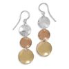 Image 1 : Graduated Triple Disc Earrings of Sterling Silver, Rose and Yellow Gold Plate