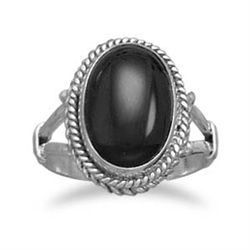 Oval Black Onyx Rope Edge Ring