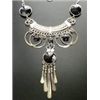 Image 1 : AWESOME SILVER/SILVER TONE BLACK/WHITE PERUVIAN GLASS NECKLACE.  TRIBAL