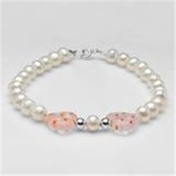 Freshwater Pearl Bracelet with Glass Beads in .925 Sterling Silver