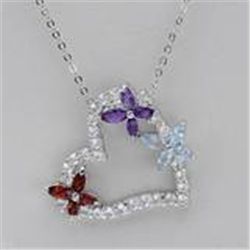 Sterling Silver Heart Necklace with Genuine Gemstones    Neq