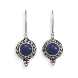 Round Lapis Bead/Rope Edge Earrings on French Wire