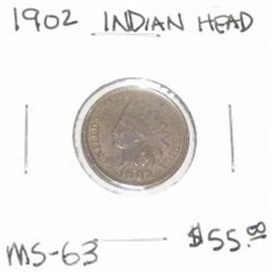 1902 INDIAN HEAD PENNY RED BOOK VALUE IS $55.00 *RARE MS-63 HIGH GRADE*!!