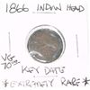 Image 1 : 1866 INDIAN HEAD PENNY EXTREMELY RARE RED BOOK VALUE IS $70.00 *RARE KEY DATE VERY GOOD GRADE*!!