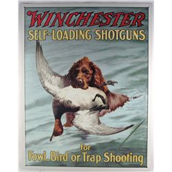 1504 - METAL ADVERTISING SIGN - WINCHESTER FOWL OR TRAP SHOOTIN - 12.5X16"