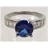 Image 1 : 2672 - 14K WHITE GOLD PLATE RING W/ BLUE SAPPHIRE & WHITE TOPAZ - SIZE 8