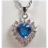 Image 1 : 2634 - 14K WHITE GOLD PLATE PENDANT NECKLACE W/ BLUE SAPPHIRE & WHITE TOPAZ