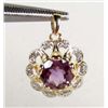 Image 1 : 1523 - 14K GOLD OVER STERLING SILVER AMETHYST & DIAMOND PENDANT