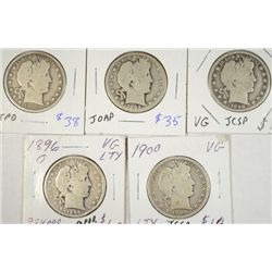 BARBER HALF DOLLAR LOT 1893-O AG, 1896-O VG, 1898 G/VG, 1900 VG, 1905-O GOOD