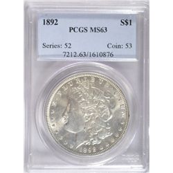 1892 MORGAN DOLLAR PCGS MS63