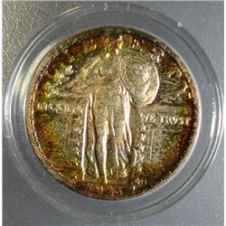 1923 STANDING LIBERTY QUARTER AU SUPER RAINBOW COLOR