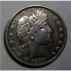 1903-O BARBER HALF DOLLAR AU, CLEANED, RIM BUMP REV