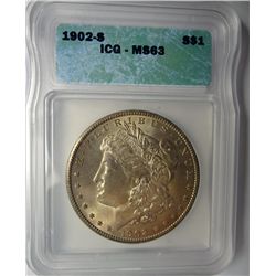 1902-S MORGAN DOLLAR ICG MS63 SUPER COLOR EST. $550-$580