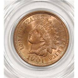 1901 INDIAN ONE CENT GEM BU CHERRY MOSTLY RED!