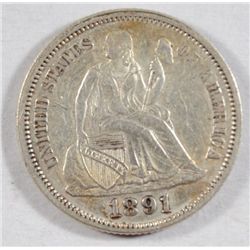 1891  Seated Liberty dime  borderline AU  est  $40-$50