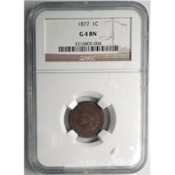 1877  Indian penny  NGC04BN   Est $575-$600