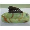 Image 1 : Slag Akro Agate Vaseline Glass Ashtray w/Lion