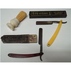 2 Vintage Straight Razors & Shaving Cream Brush