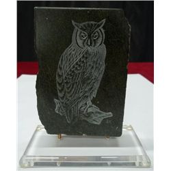 Hand Etched Owl On Stone - Acrylic Base