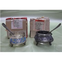 2 Russian Salt Or Caviar Serving Bowl w/Spoons