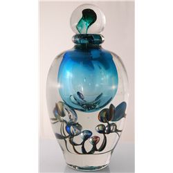 Large Jean-Claude Novaro "Bubble Vase Blue" Hand Made Glass Decanter Signed and Dated 12"H