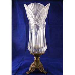 Crystal Vase on Bronze Pedestal 14" Tall