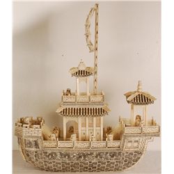 Hand Carved Bone Chinese War Ship 24" Long