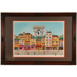 Arc Triomphe Paris Color Lithograph Pencil signed