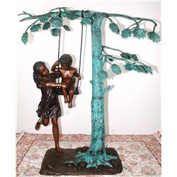 60" Tall Bronze Lady pushing boy on swing
