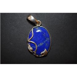 Sterling Silver Bezel & Loop With Simulated Lapis Stone With Leaf Design On Bezel; .925 Silver; EST.