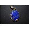 Image 1 : Sterling Silver Bezel & Loop With Simulated Lapis Stone With Leaf Design On Bezel; .925 Silver; EST.