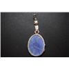 Image 2 : Sterling Silver Bezel & Loop With Simulated Lapis Stone With Leaf Design On Bezel; .925 Silver; EST.