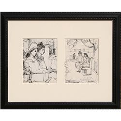 Elijah Silverman, NYC Park (Diptych), Ink Drawing