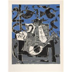 Claude Venard, Man with a Guitar, Lithograph